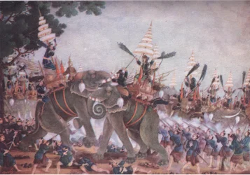 Een incident in de oorlogen tussen de Siamezen en de Birmezen, uit British Adventure gepubliceerd door Collins, 1947